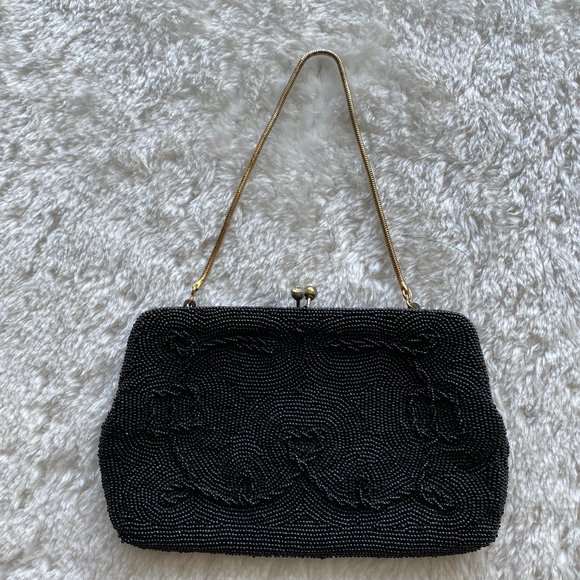 Vintage Black beaded Handbag Clutch - Picture 3 of 15